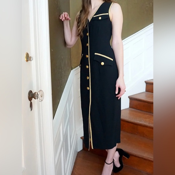 Vintage Black and Gold Button Down Dress - Picture 2 of 2